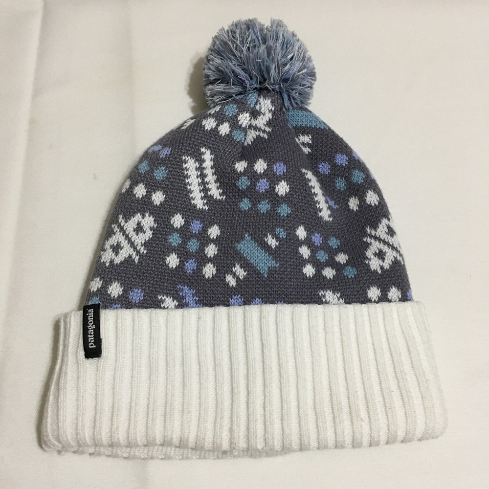 Patagonia Pom Beanie Unisex One Size Grey White Fair Isle Knit